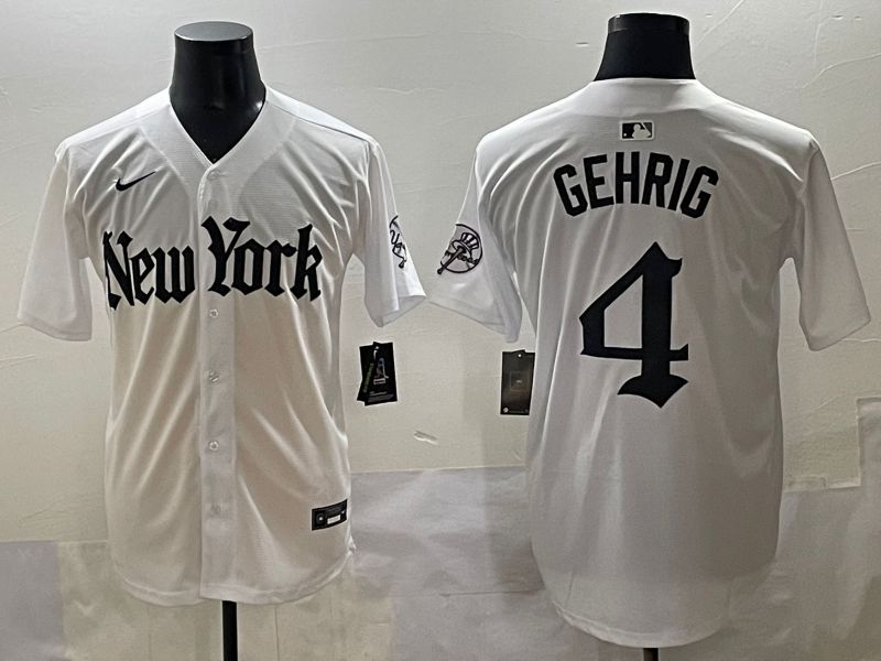 Men 2025 New York Yankees #4 Gehrig White Five generations Joint Name Nike MLB Jersey style 1->new york yankees->MLB Jersey